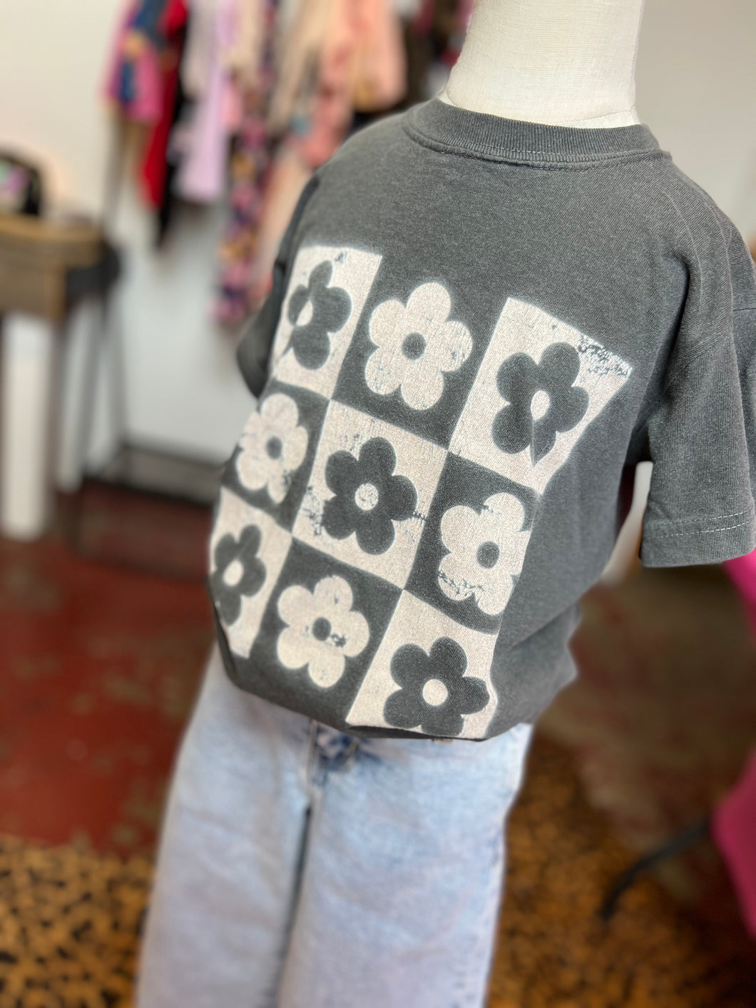 Youth Checkered flower tee