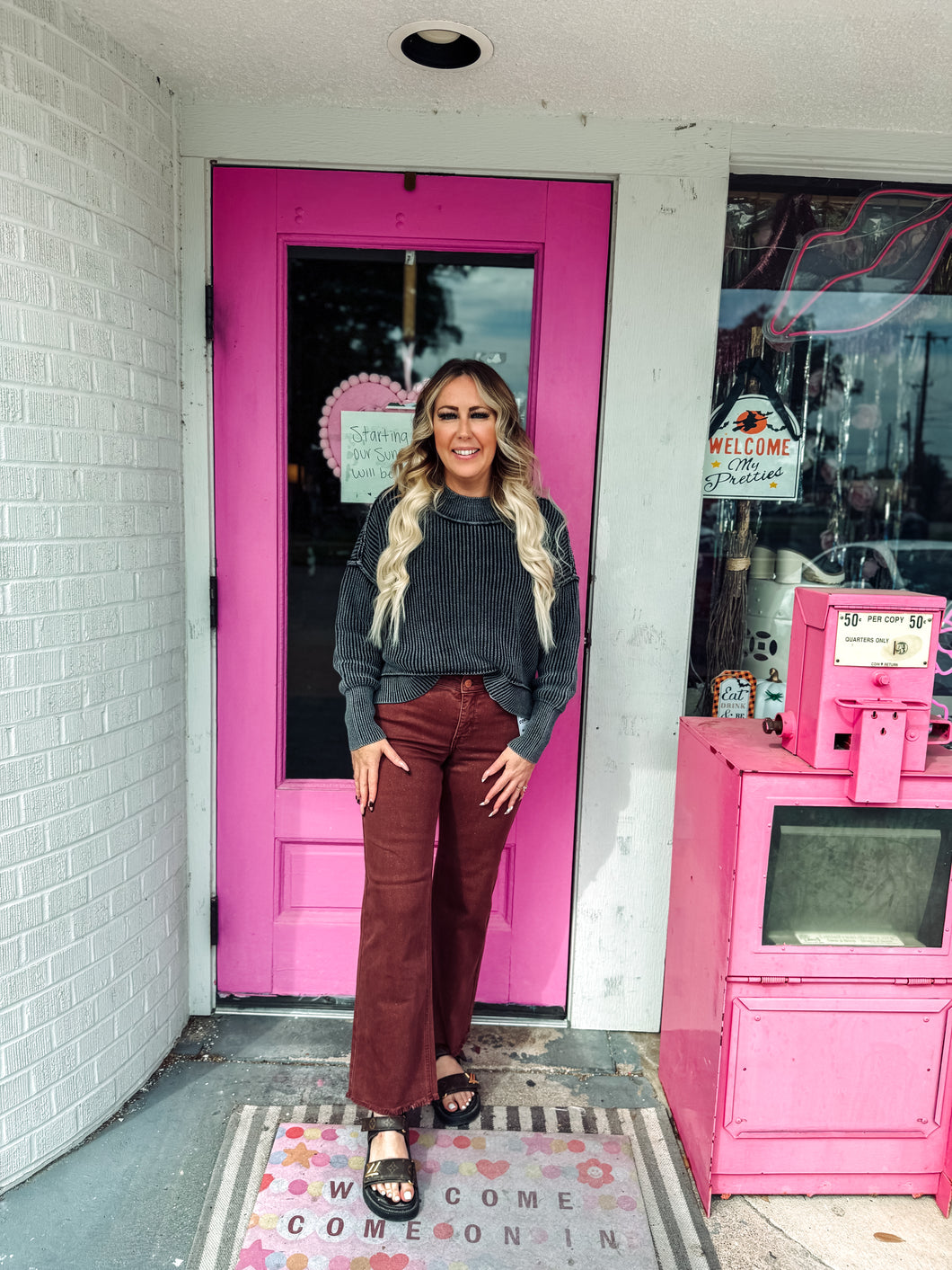 Chocolate Mid Rise Ankle Wide Pants In Lurex Fabric