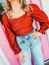 Load image into Gallery viewer, Cinnamon satin puff long sleeve top
