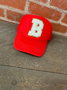 Red Varsity patch hats