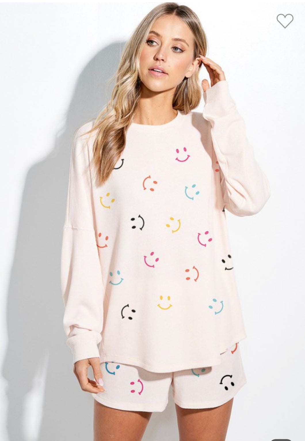 Cream smiley shorts Lounge Set