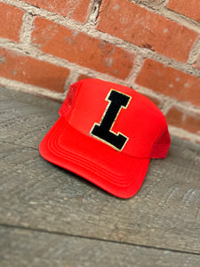 Red Varsity patch hats