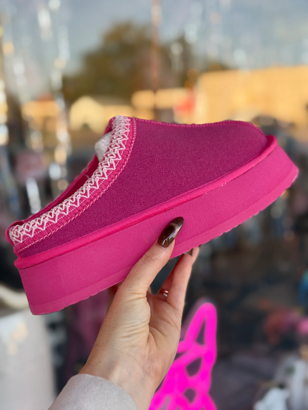 Pink Platform fuzzy slides