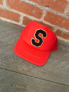 Red Varsity patch hats