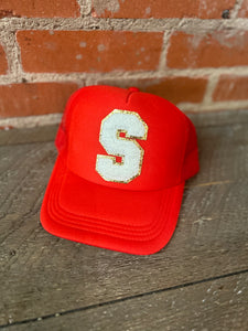 Red Varsity patch hats