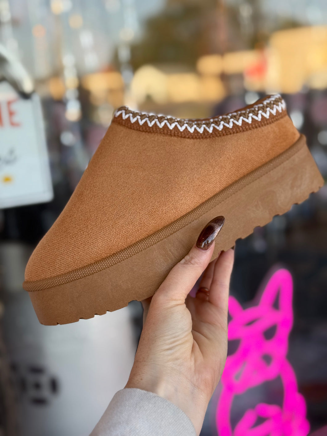 Tan platform fuzzy slides