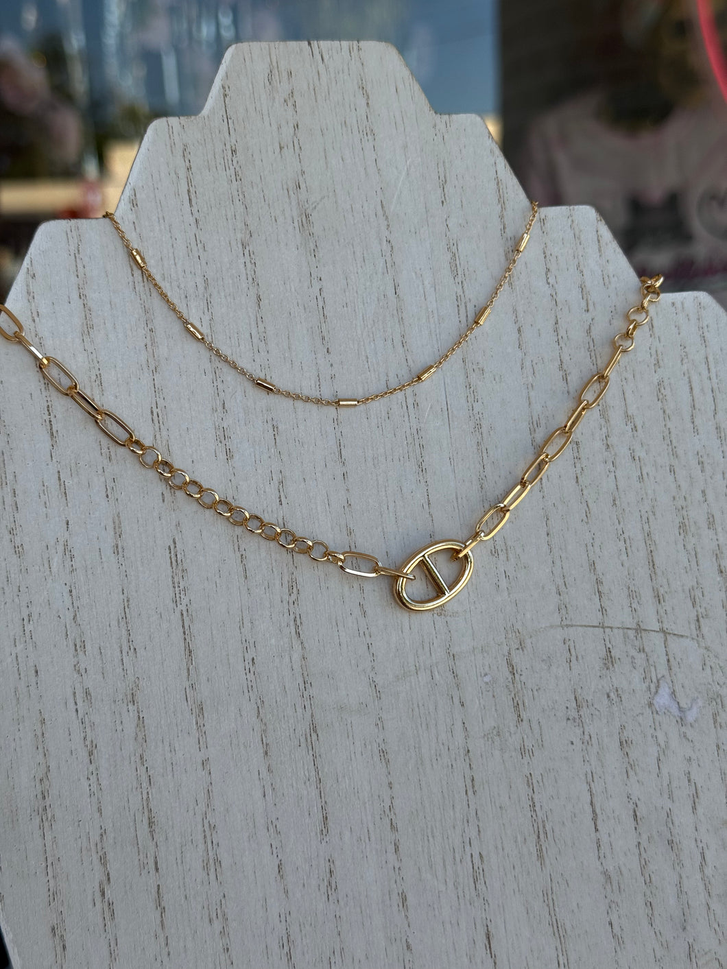 Double layer gold necklace