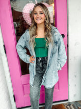 Load image into Gallery viewer, Oversized denim zip up with hoodie
