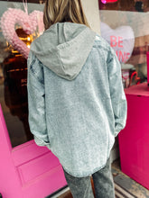 Load image into Gallery viewer, Oversized denim zip up with hoodie
