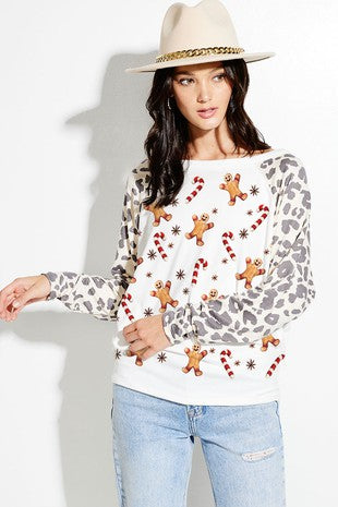 Christmas and leopard long sleeve top