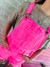 Load image into Gallery viewer, Neon pink wash distressed overalls

