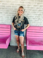Load image into Gallery viewer, Tummy control mid rise dark wash denim shorts
