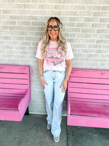 High rise light acid wash wide leg jeans