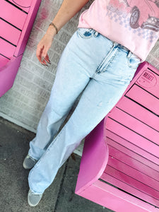 High rise light acid wash wide leg jeans
