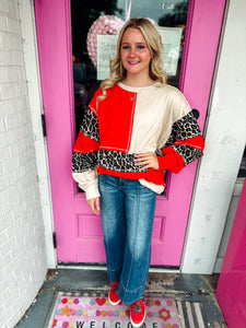 Leopard patchwork oversized sweater