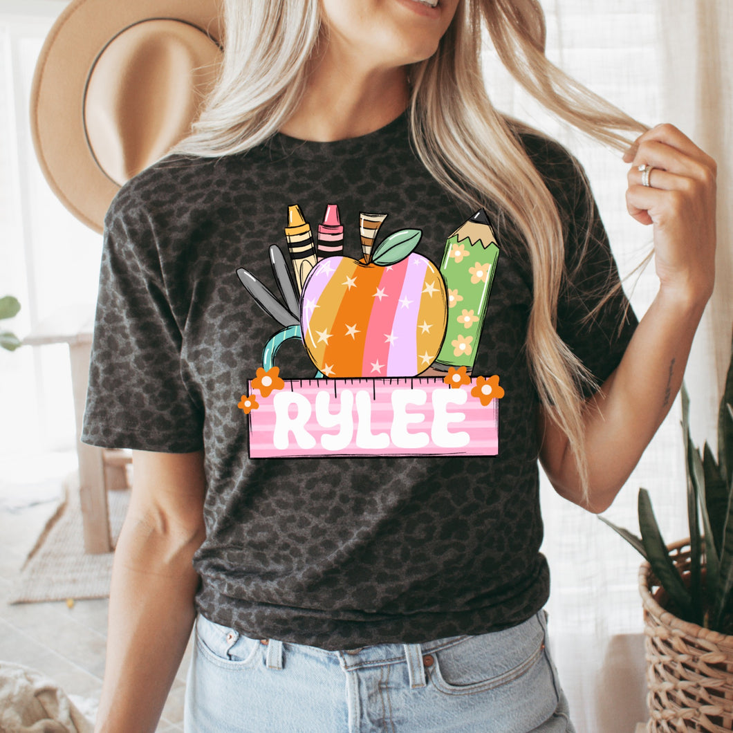 Black leopard custom name school tee