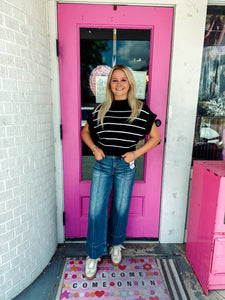 Striped crop mock neck sweater