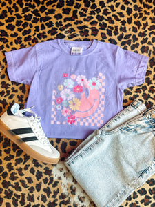 Flower smile checkered tee