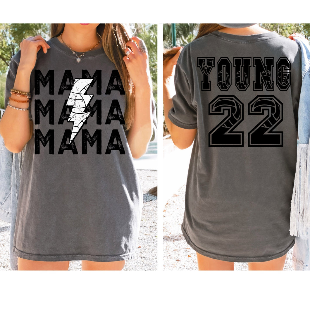 Volleyball Mama Lightning bolt custom name and number tee