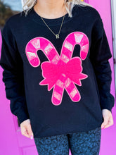 Load image into Gallery viewer, Neon pink sequins bow candy cane sweater
