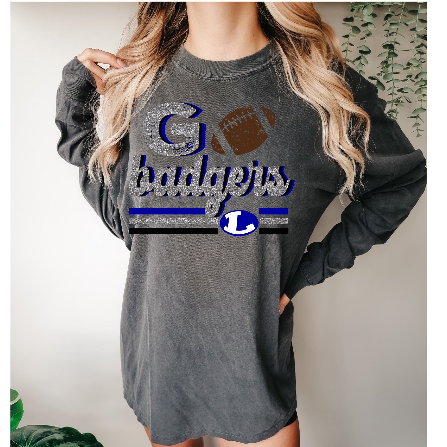 Lampasas Badgers faux glitter football design – Pink Bulldog Boutique