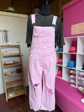 Load image into Gallery viewer, Acid Pink Crop Straight-Distressed Overalls
