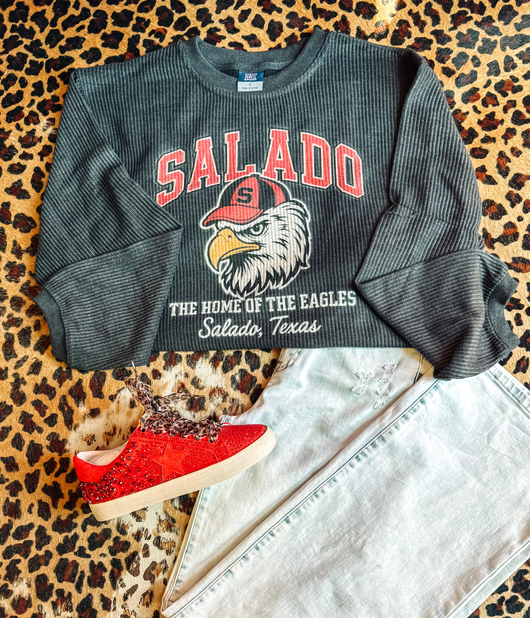 Salado home of the eagles corded sweater