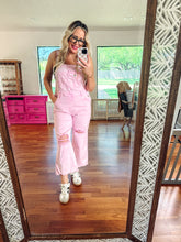 Load image into Gallery viewer, Acid Pink Crop Straight-Distressed Overalls
