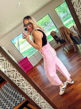 Load image into Gallery viewer, Acid Pink Crop Straight-Distressed Overalls
