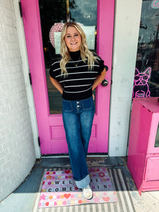 High Rise Ankle Wide Button Down Cuffed Jeans