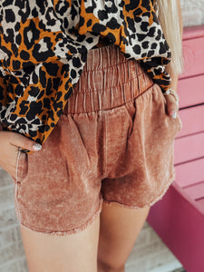 Twill acid wash high waisted shorts