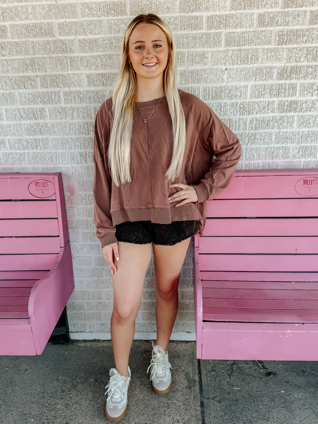 Distressed rib oversized sweatshirt