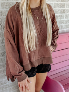 Distressed rib oversized sweatshirt