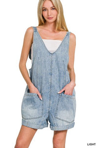 Denim short overall romper