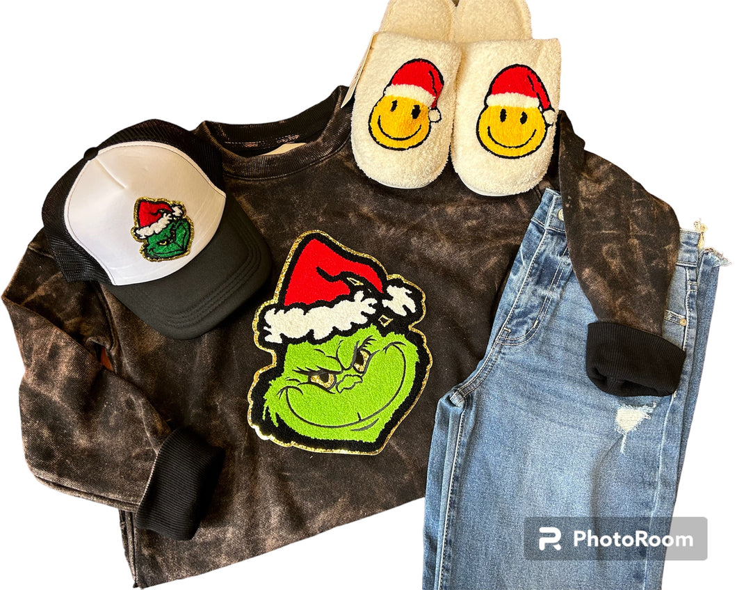 Black bleached French terry with mean guy patch