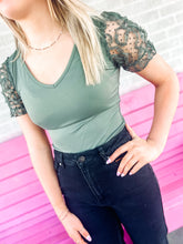 Load image into Gallery viewer, Olive Body Suit with detailed sleeve
