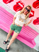 Load image into Gallery viewer, Olive denim distressed shorts

