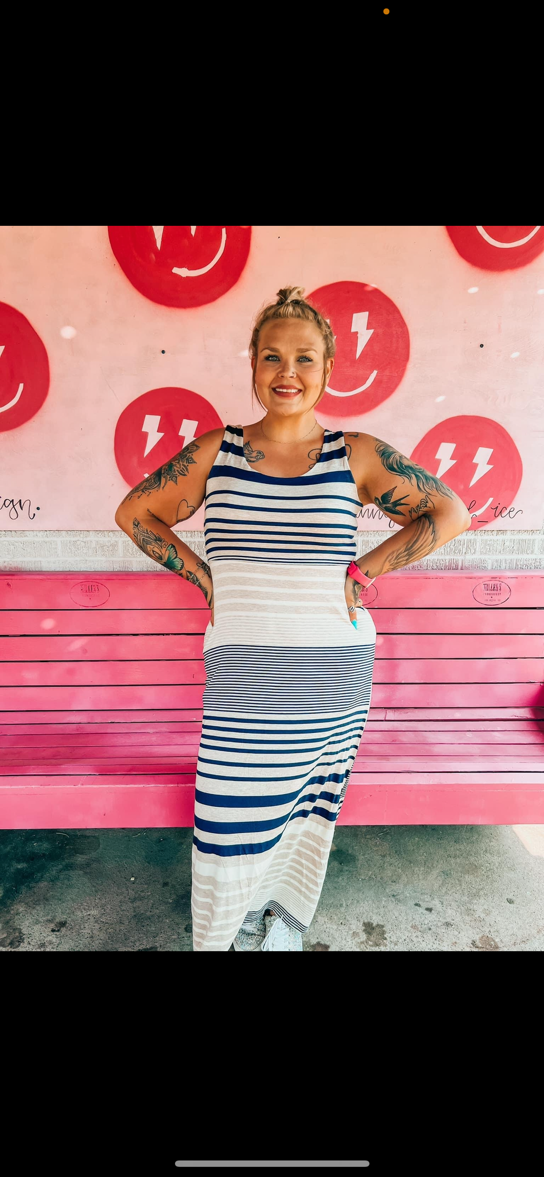 Stripes Pink Bulldog Womens Dress, Large