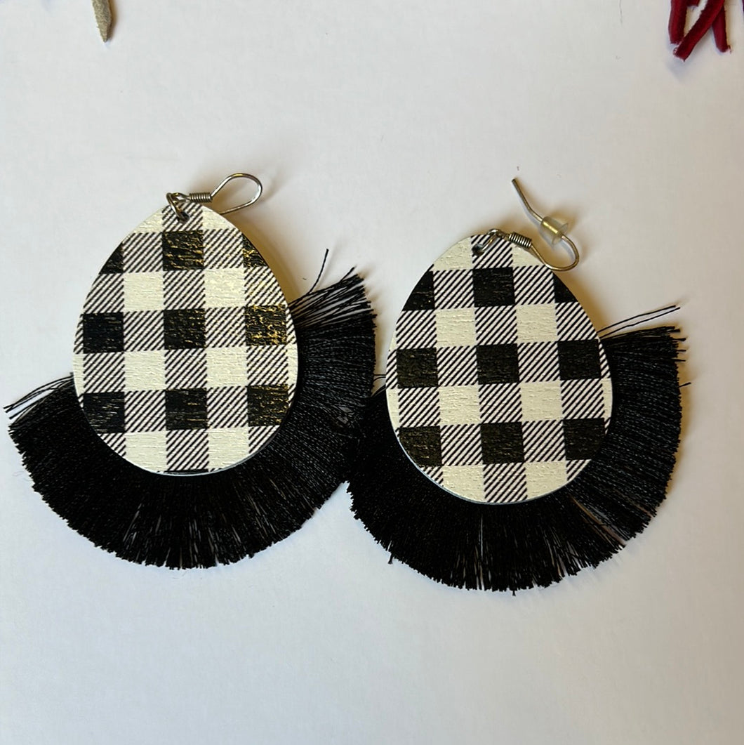 plaid Pink Bulldog Earrings
