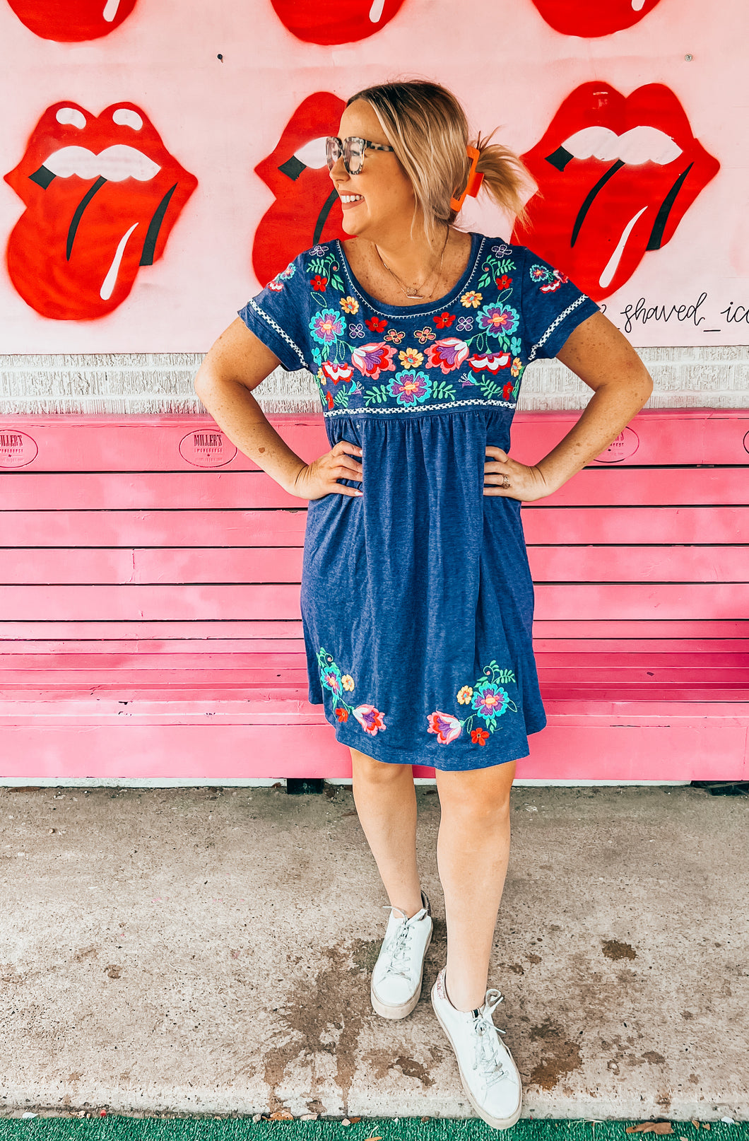 Navy Floral south main Womens Dress, 2XL