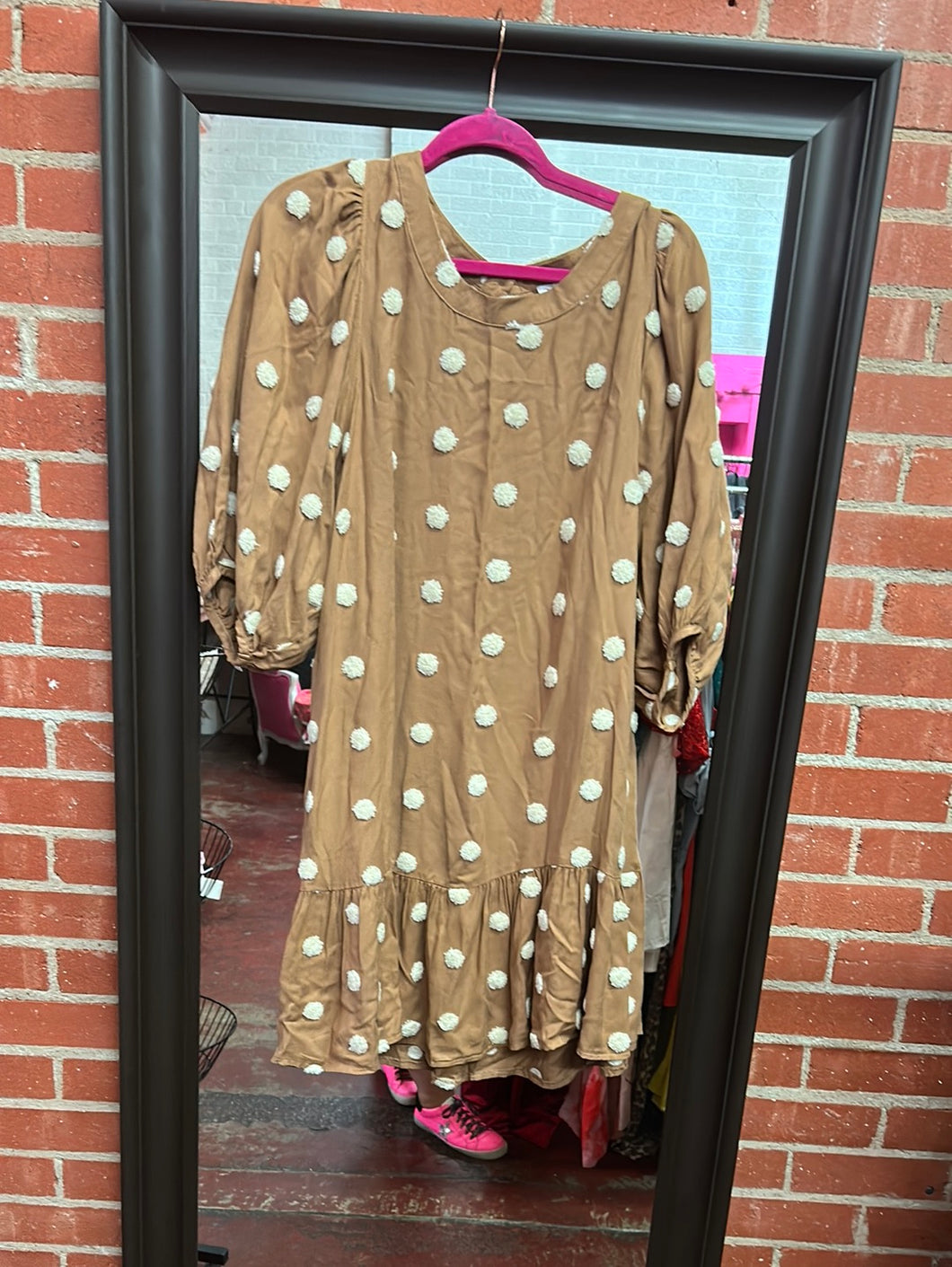 Beige polka dot Blu Pepper Womens Dress, Large