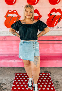 Denim button skort