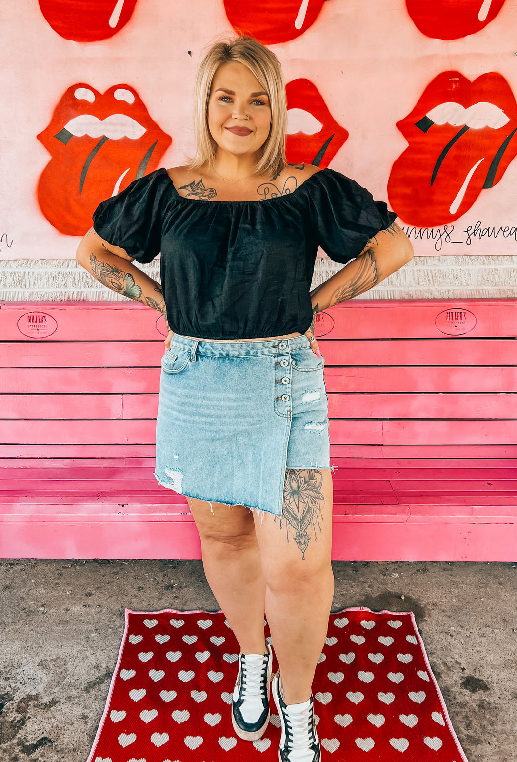 Denim button skort