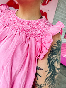 Color denim smocked dress