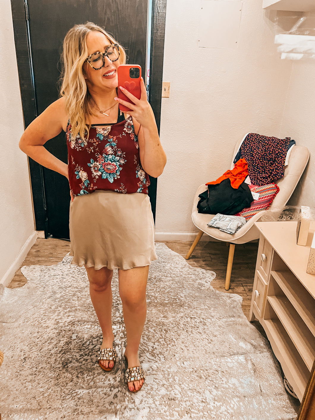 Maroon Floral Pink Republic Womens Top, Medium