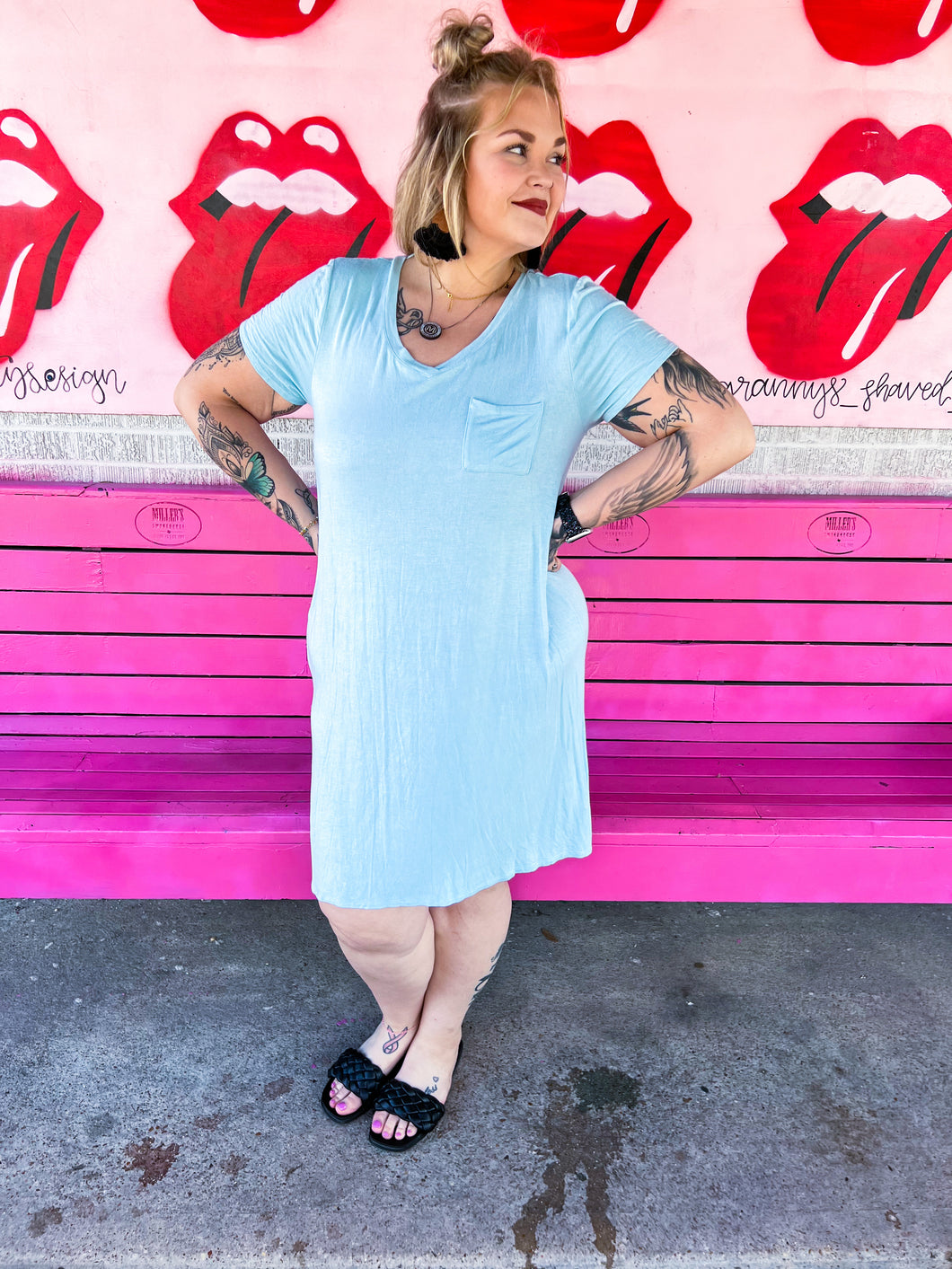 Baby Blue Greige Womens Dress, XL