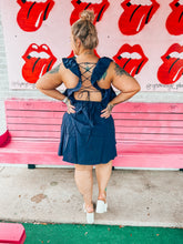 Load image into Gallery viewer, Navy lace up ruffle dress
