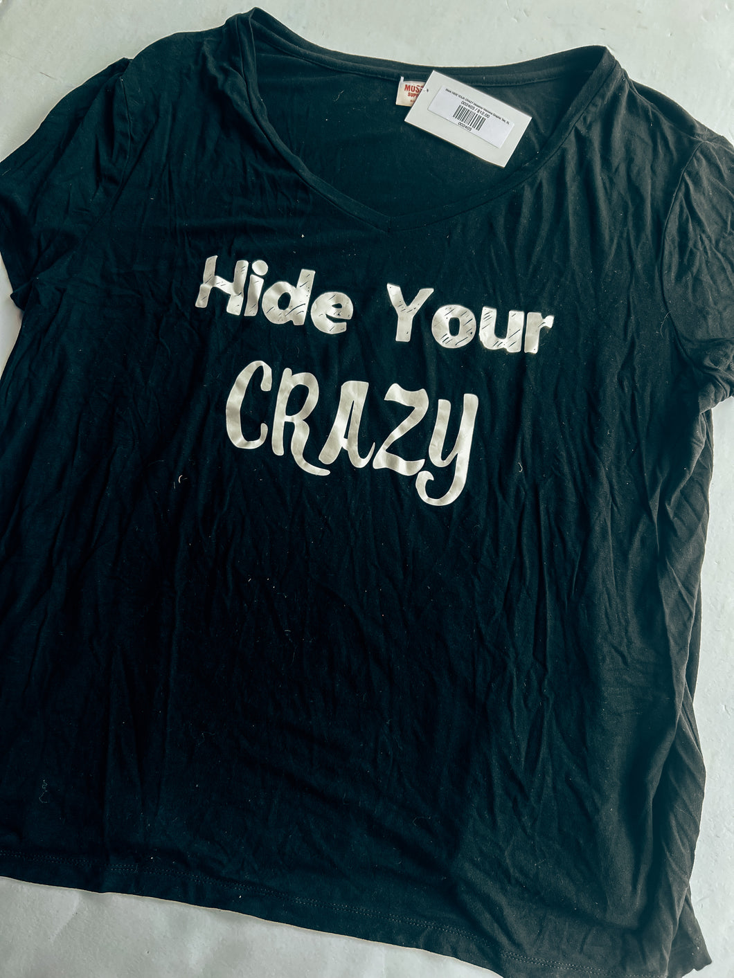 Black HIDE YOUR CRAZY Mossimo Womens Graphic Tee, XL