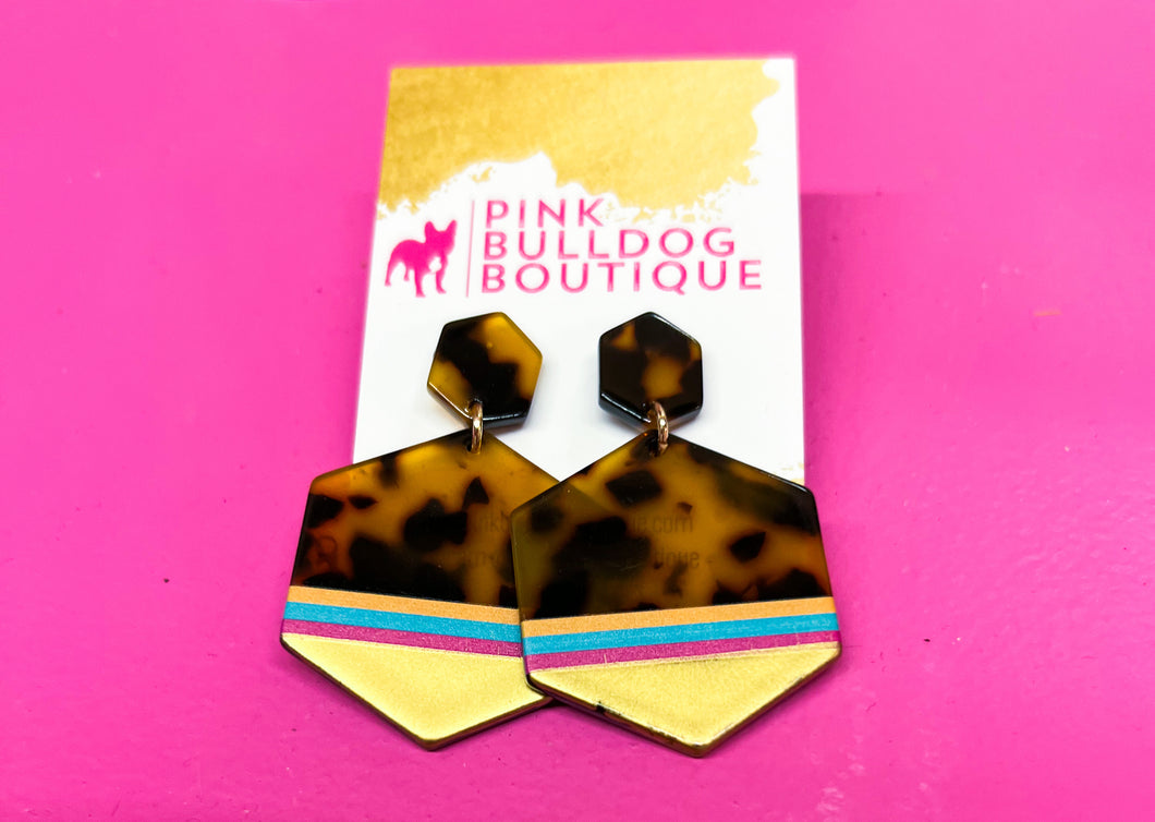 Tortoise rainbow stripe acrylic earrings