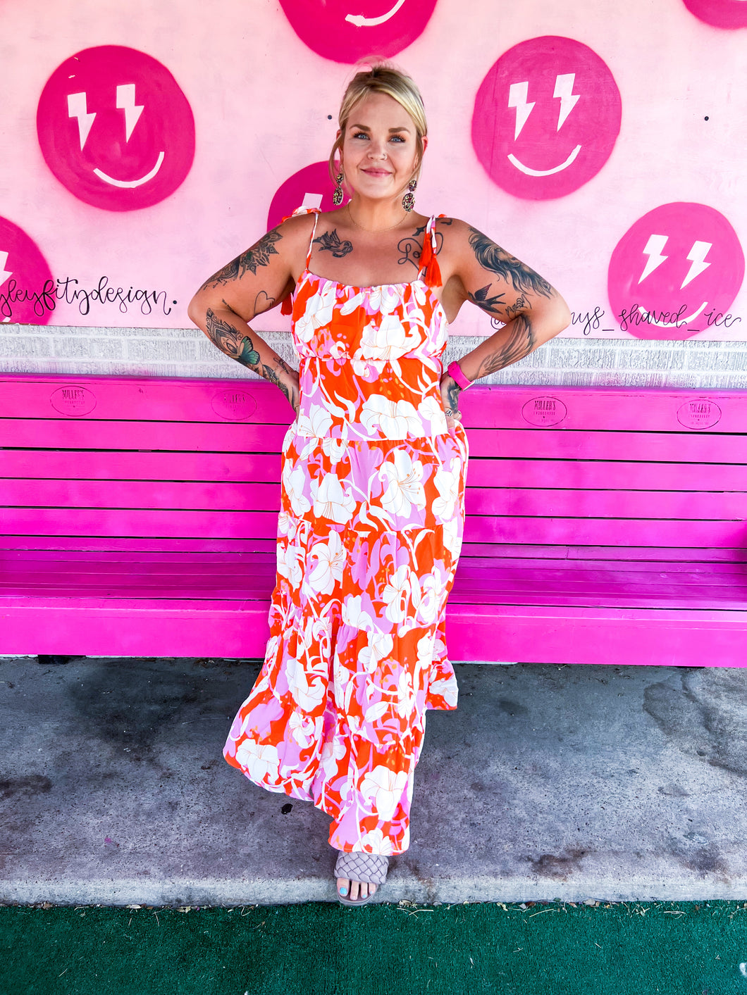 Pink + orange Maxi dress